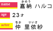 嘉納ハルコ／23才／仲里依紗